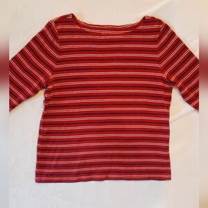 Pendleton Red Striped Cotton 3/4 Sleeve Blouse size LP